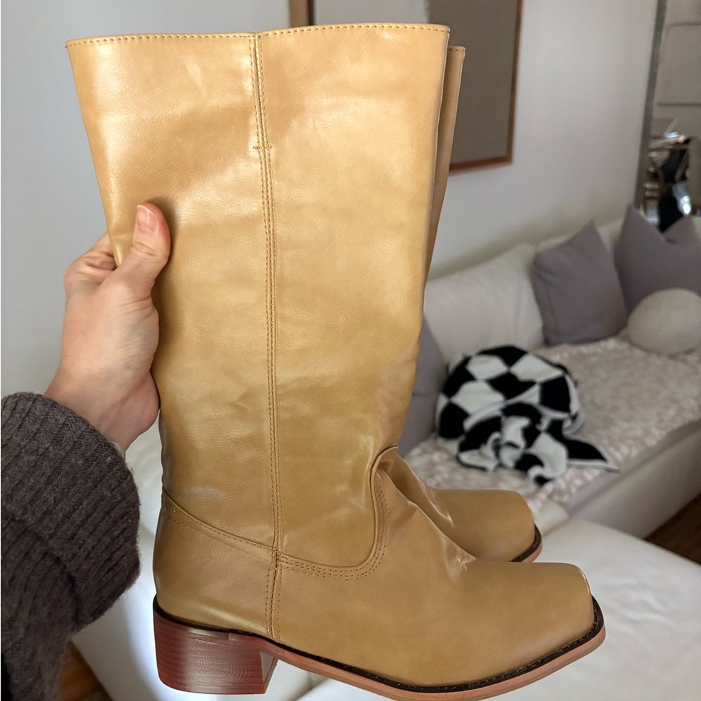 Tan Leather Knee-High Boots